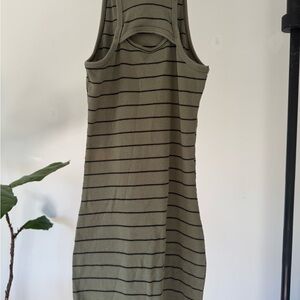 Olive Green Striped Midi Dress